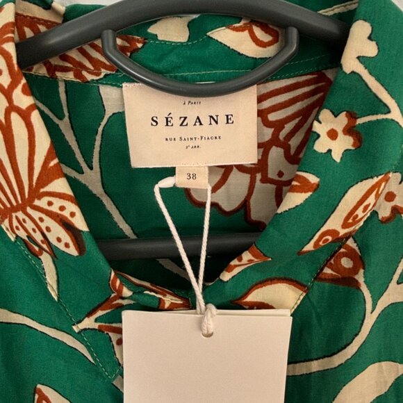 NWT Authentic Sezane Chemise Pierro Shirt Size 6 US 38 EU org. $125 Gemini Green - Picture 11 of 16
